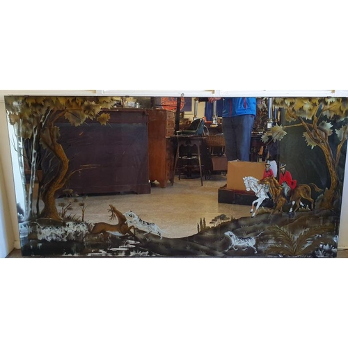 340 - Large Victorian Mirror with Hand Painted Hunting Scene - 78.5 x 39.5ins