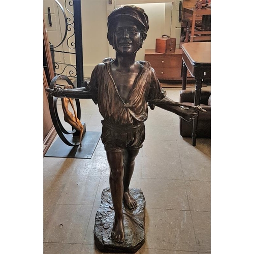 342 - Bronze Figure of Boy Holding Stick - 45ins tall