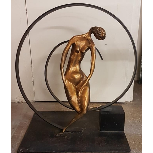 346 - Art Deco Bronze Sculpture of Nude Lady - signed L'Atour - 23 x 26ins