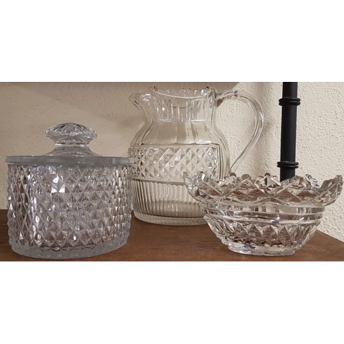 374 - Antique Irish (Cork) Cut Glass Jug, Bowl and Covered Butter Dish