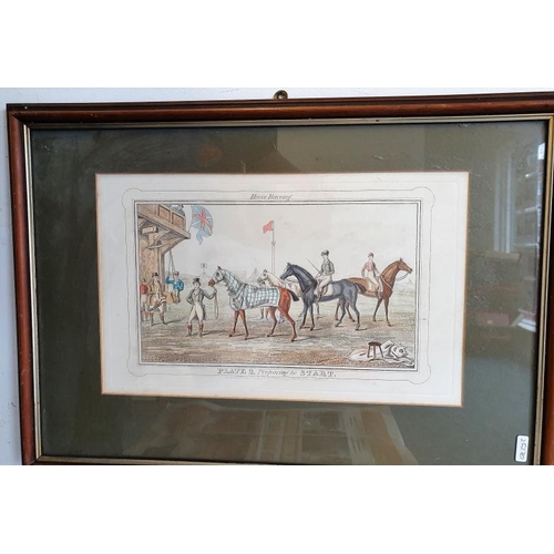 393 - 19th C Horseracing Engraving - 'Preparing to Start' - Overall c. 21 x 15ins
