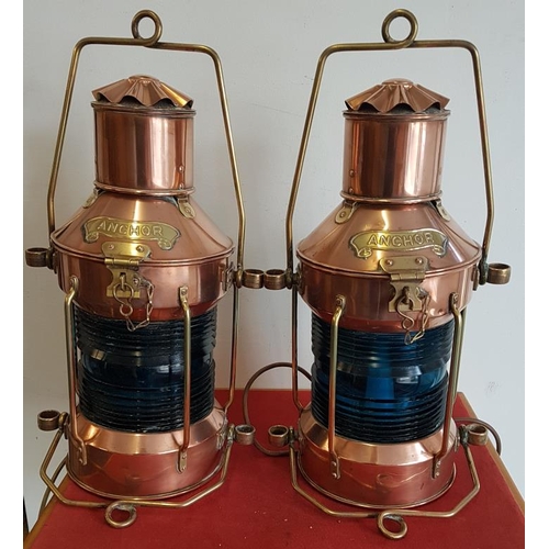 396 - Pair of Electrified Copper Lamps - 'Anchor'  - c. 18ins tall