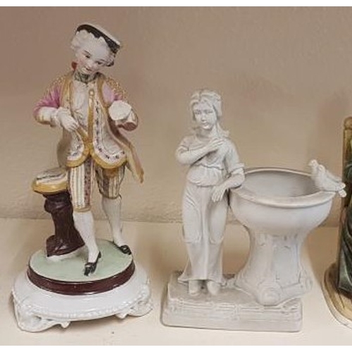 414 - Two Figurines: Lady at Fountain and Victorian Gentleman (A/F)