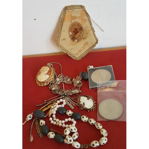 423 - Collection of Various Jewellery including Cameos, Medals, etc. and a Soapstone Jewellery Box