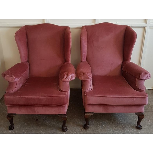444 - Pair of Pink Upholstered Wingback Armchairs