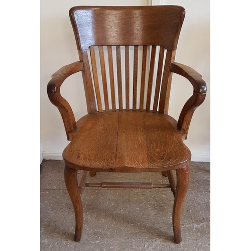470 - Edwardian Oak Desk Chair with bar back and saddle seat