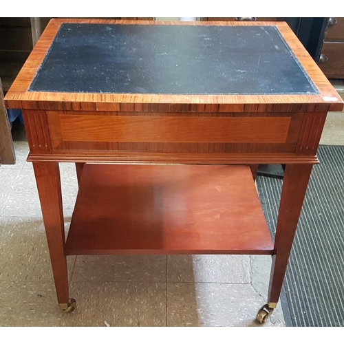 481 - Mahogany and Rosewood Leather Top Table on Brass Castors - 25.5 x 20 x 27.5ins tall