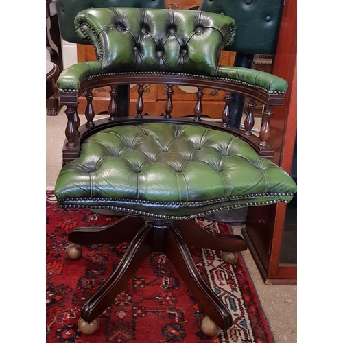 489 - Green Chesterfield Leather Office Chair