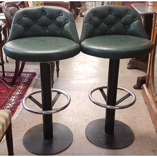 497 - Pair of Green Leather High Pub Stools