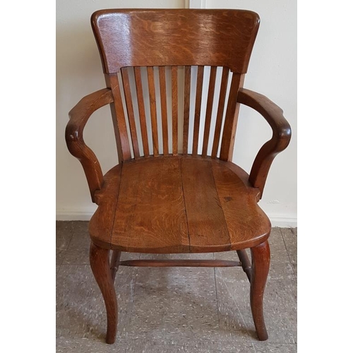 501 - Edwardian Oak Desk Chair with bar back and saddle seat