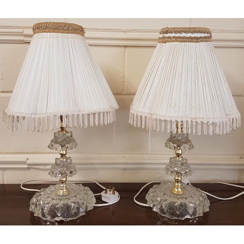 506 - Pair of Glass Table Lamps with Shades - 22ins tall