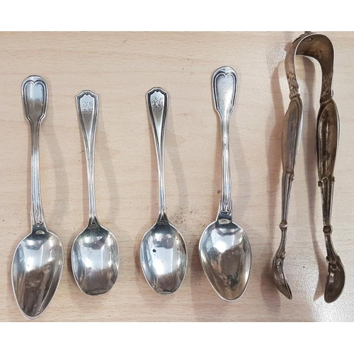 209 - Four Silver Teaspoons and Sugar Tongs - 102g