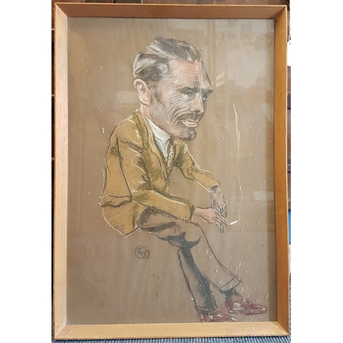 361 - Charcoal Caricature of a Gentleman, with mongram, overall c.15.5 x 22in