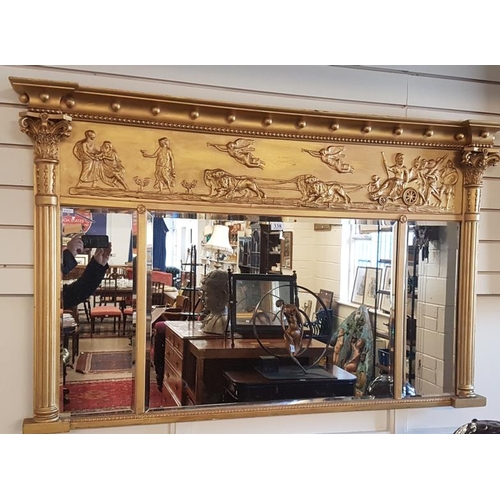 338 - Fine Quality Three Mirror Panel Gilt Overmantle with Chariot Decoration - 53 x 34.25ins