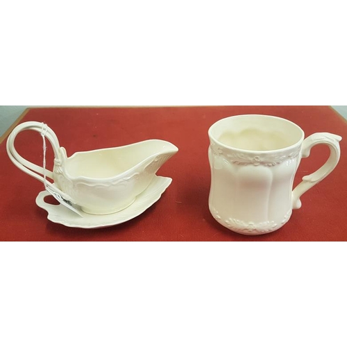 383 - 3 Pieces of Creamware: Sauce Boat, Trinket Dish and Mug