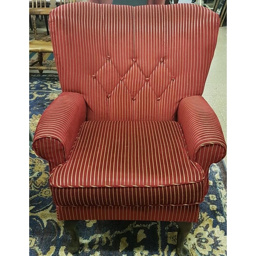 440 - Pair of Red Striped Wingback Armchairs
