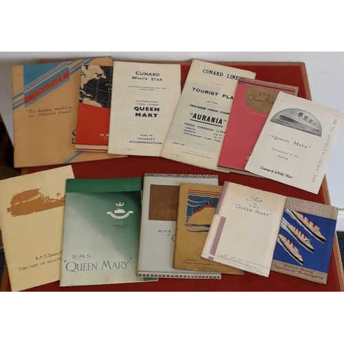 101 - Twelve rare, illustrated Advertising Brochures re. Cunard White Liners Queen Mary and Aurania... 