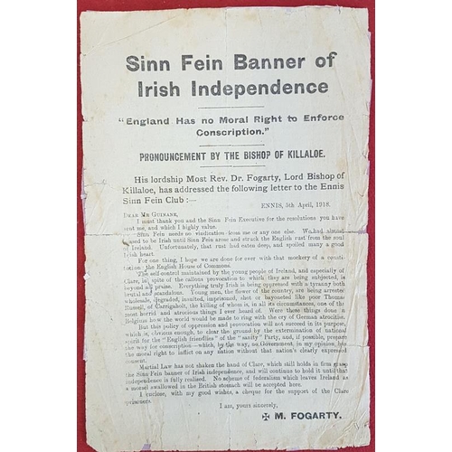 114 - Sinn Fein Banner of Irish Independence. ‘England has no Moral Right to Enforce Conscription’. Pronou... 