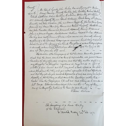 308 - [Cork 1798]. Manuscript Recognizances. Barrymore Union. Signed declaration by named farmers to keep ... 