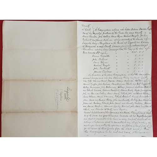 308 - [Cork 1798]. Manuscript Recognizances. Barrymore Union. Signed declaration by named farmers to keep ... 