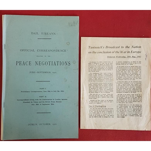 309 - Taoiseach’s Broadcast to the Nation. delivered 16th May, 1945. 8 pages. De Valera’s reply to Churchi... 