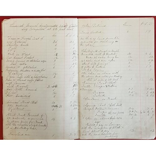 317 - [1898 Limerick Tailors’ Strike]. Large format tailor’s notebook with details on work done, with pric... 