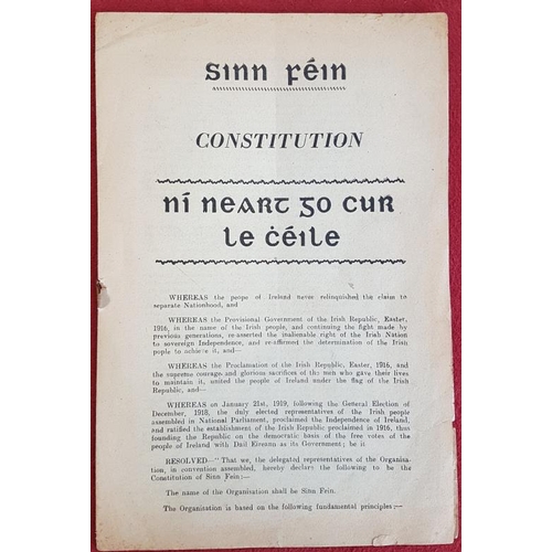 326 - Sinn Fein Constitution. Ni Neart Go Cur Le Chéile. Sinn Fein. 1950. Original printed wrappers... 