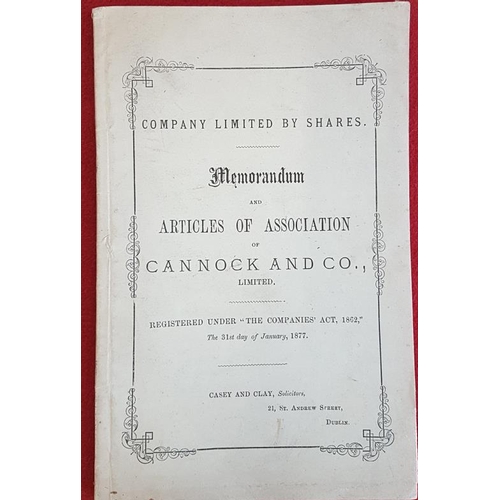 327 - Memorandum and Articles of Association of Cannock and Co., Limited. 1915. 38 pages. Wrappers. Cannoc... 