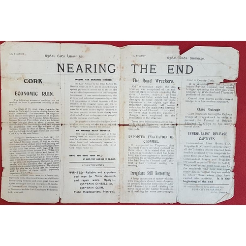 335 - Sgeal Chatha Luimnighe [Limerick War News]. Friday 11th August 1922. fragile wrappers, worn at folds... 