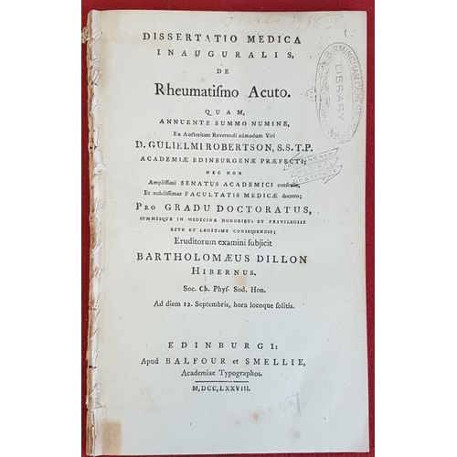 342 - Dissertatio Medica Inauguralis De Rheumatismo Acuto. S. S. T. P. Academiae Edinburgenae. [Bartholoma... 