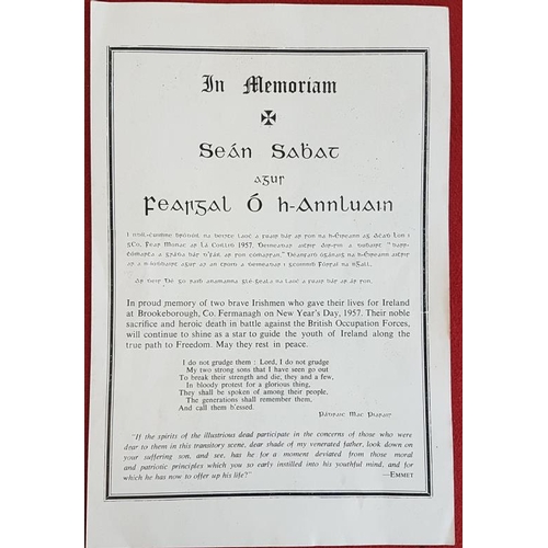 359 - In Memoriam Seán Sabhat agus Feargal Ó h-Annluain. [1957]. Wrappers. Colour photographs.