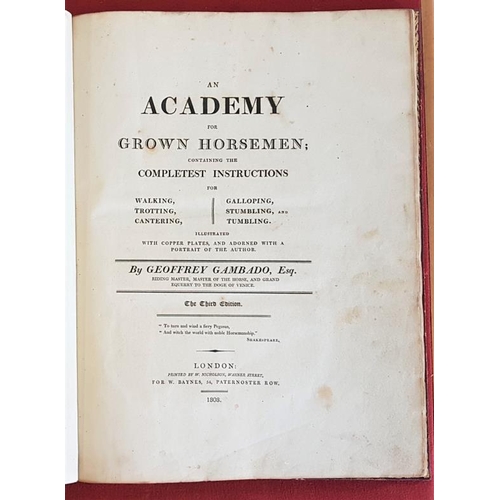 399 - Geoffrey Gambaso 'An Academy for Grown Horsemen' 1808. Folio. Fine Copper Plates. Full Contemporary ... 