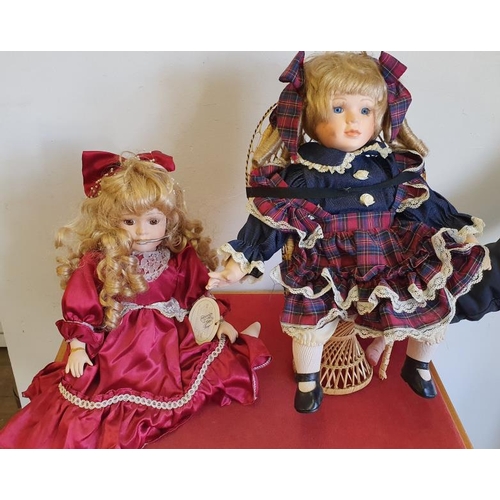 6 - Two Seated Dolls with Bisque Heads (one with chair)
