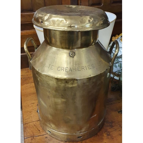 10 - Solid Brass Creamery Can, 10 Gallon, c.1900, c.21in tall