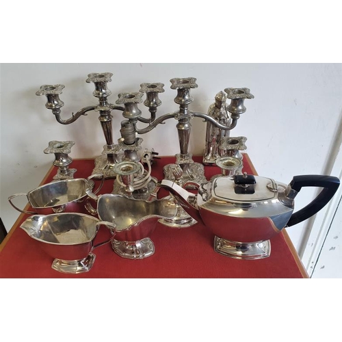 42 - Collection of Silver Plated Wares, candleabra, tea service etc.