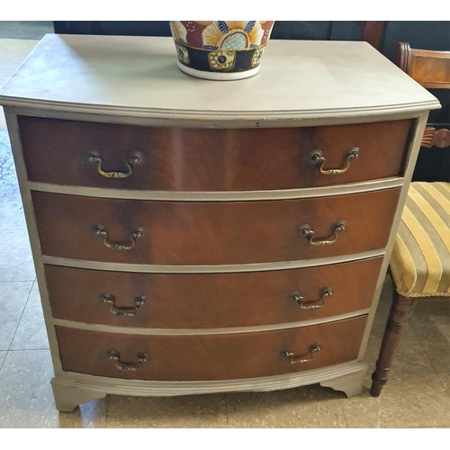 67 - Part Painted Edwardian Mahogany Bow Front Chest of Drawers, c.31.5wide x 32.5tall