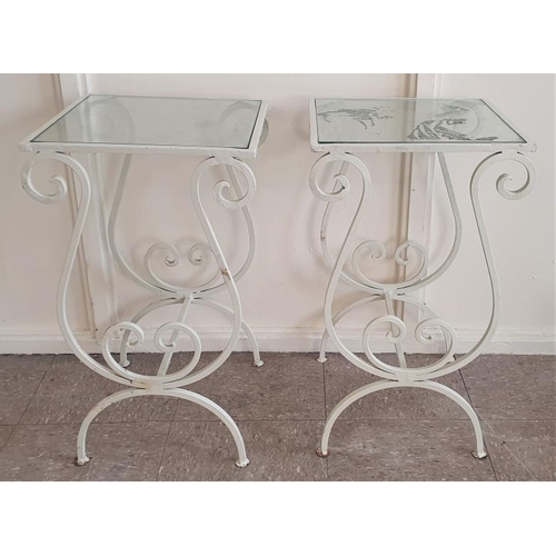 76 - Pair of Modern Wrought Iron and Glass Top Plant Stands