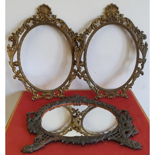 543 - Oval Bronzed Mirror and a Pair of Brass Oval Picture Frames