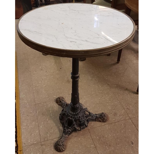 561 - Victorian Cast Iron Base and Marble Top Bistro Table - diameter 20ins, height 28ins