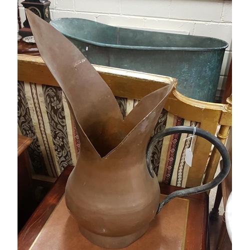 569 - Large Handcrafted Copper Ewer with Steel Handles - 23.5ins tall