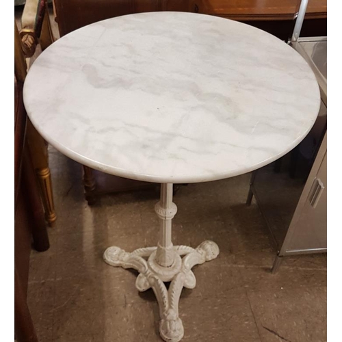 571 - Victorian Cast Iron Base Bistro Table with White Marble Top - diameter 24ins, height 28.5ins