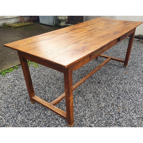 583 - Very Fine Quality French 19th Century Solid Oak Farmhouse Kitchen Table, the three plank top above a... 