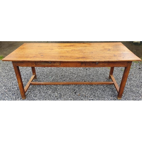 583 - Very Fine Quality French 19th Century Solid Oak Farmhouse Kitchen Table, the three plank top above a... 