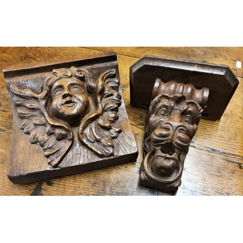 587 - Two 19th Century Carved Corbels - Angel and a Gargoyle