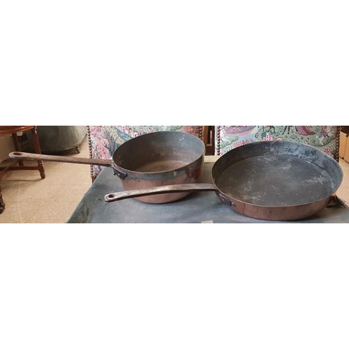 593 - Two Large Georgian Copper Pans with steel handles