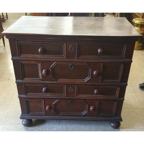 596 - English 18th Century Solid Oak Chest of Four Drawers - 38.5 x 22 x 36ins