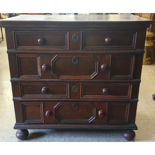 596 - English 18th Century Solid Oak Chest of Four Drawers - 38.5 x 22 x 36ins