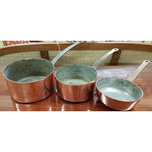 599 - Three Georgian Copper Saucepans with steel handles