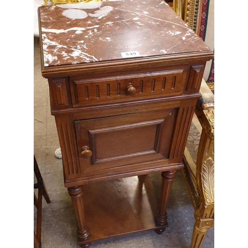 549 - 19th Century Carved Walnut and Marble Top Bedside Cabinet c. 15ins wide