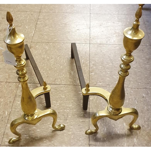 556 - Pair of Brass and Steel Fire Dogs